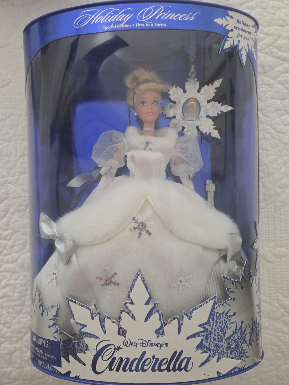 Mattel Holiday Princess Cinderella Doll White & Blue Like New
